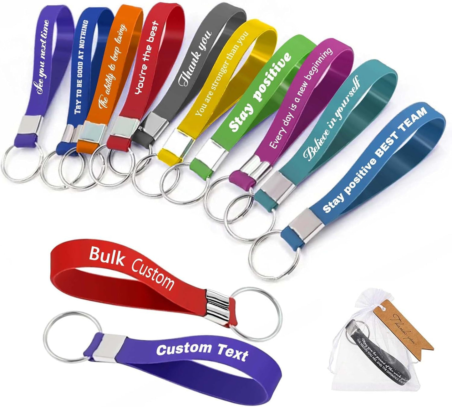 5/10/50/100 Bulk Custom Keychains Silicone Personalized Keychains Customized Text/Logo Keyrings for Events, Awareness, Motivation Customizable