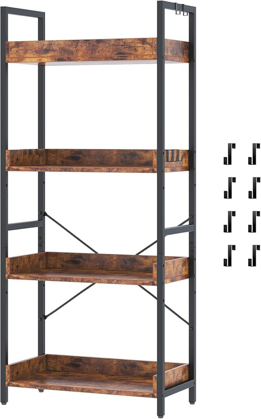 HCHQHS 4 Tier Bookshelf, Adjustable Industrial Bookcase, Vertical Tall Book by HCHQHS