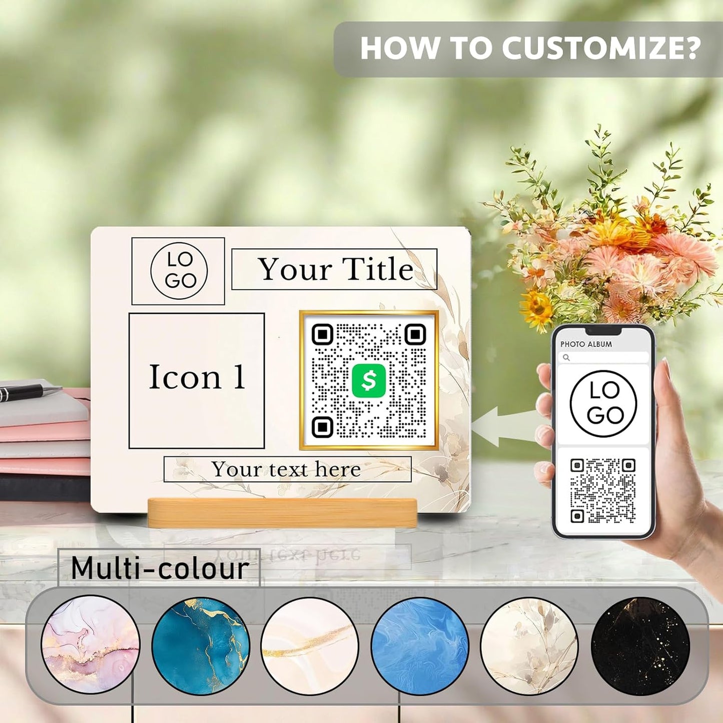 Personalized Custom Metal QR Code Sign Venmo Cashapp Scan to Pay with Stand Instagram Facebook Social Media QR Signs Bar Code QR Plaque Print for Business Salon Beauty Store Restaurant Wifi Sign (Horizontal 1)