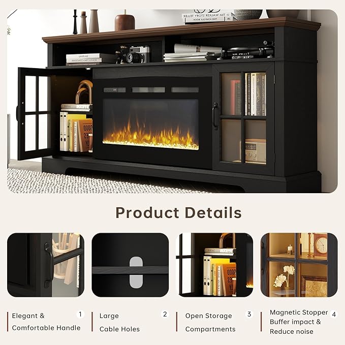 70" Fireplace TV Stand, Farmhouse Entertainment Center - Image 7