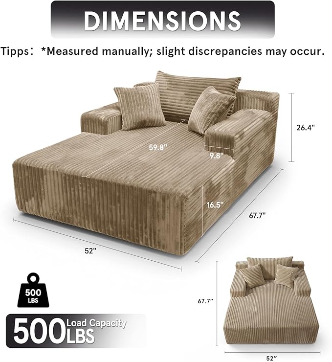 Sytopia Chaise Lounge with Armrests, Oversized Sofa Bed with 3 Pillows - Image 2