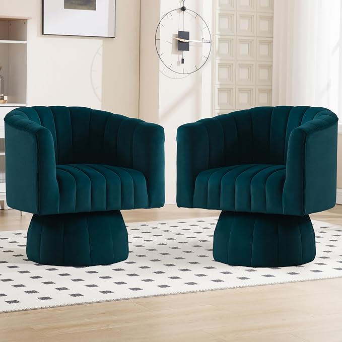 Swivel Accent Barrel Chair Set of 2- Cute Comfy Small Round 360° Arm Chair by YUUIJOAA
