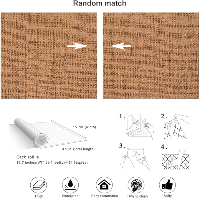 Beige Wallpaper Peel and Stick 472" Textured Beige Grasscloth Contact Paper - Image 5