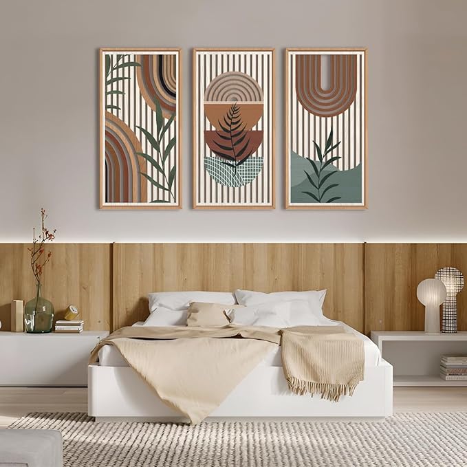 IARTTOP Framed Boho Mid-century Modern Wood Wall Art 16x32 Inch Large Bohemian - Image 3