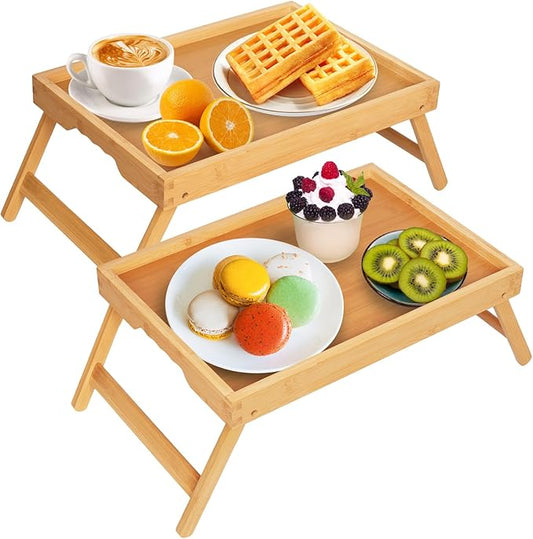 Artmeer Bed Tray Table with Folding Legs, Bamboo Breakfast in Bed by Artmeer