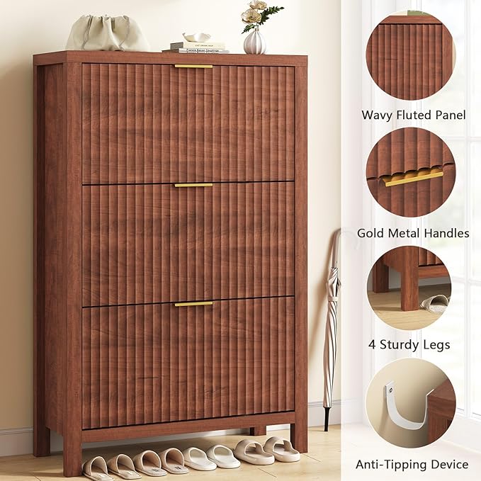 YOMILUVE Shoe Cabinet Storage for Entryway, Fluted Shoe Cabinet - Image 6
