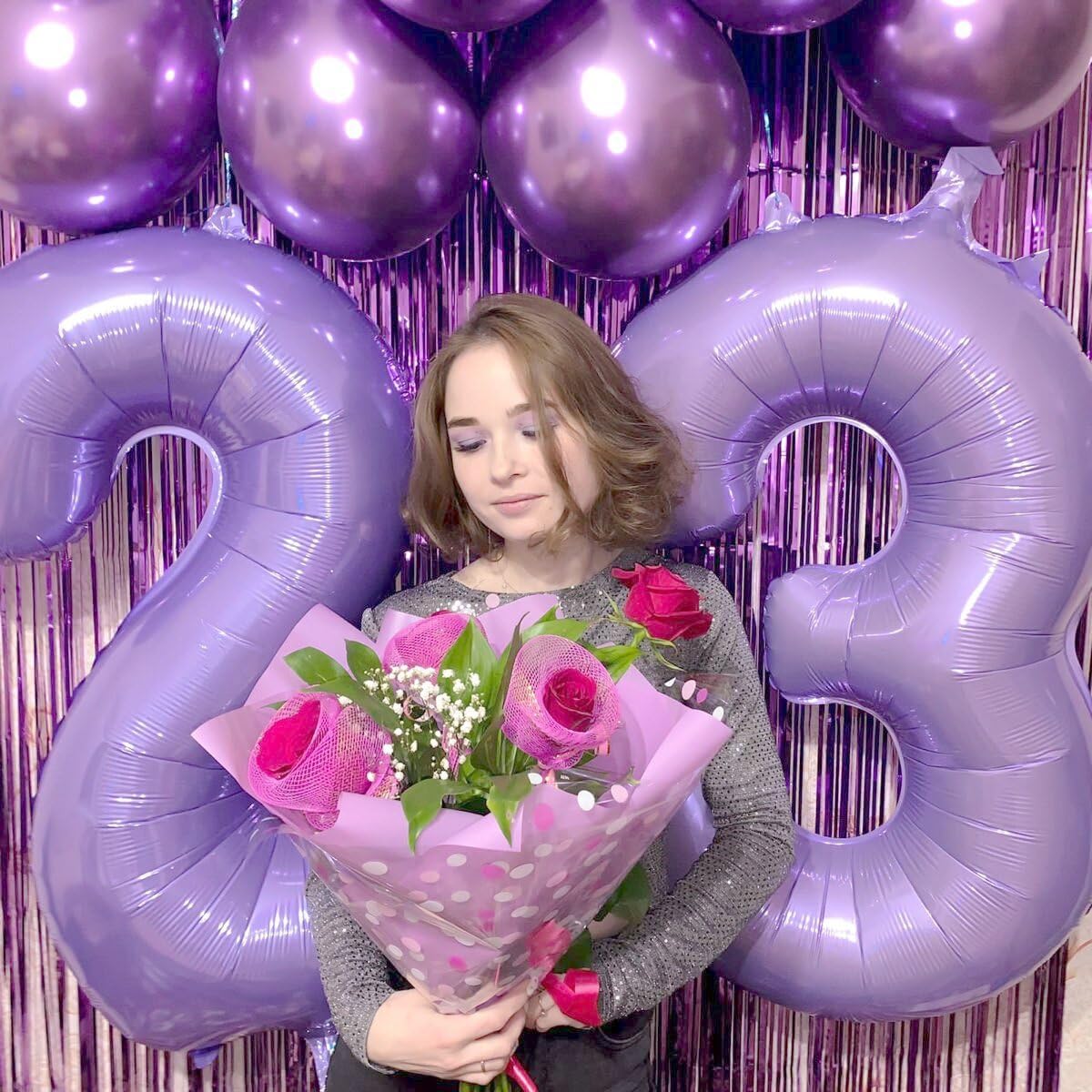 40 Inch Lilac 3 Large Number Balloon, 3 13 23 30 33 36 Lavender Birthday Party Decorations, Number Three Foil Balloons for Anniversary Party Graduations Celebration Supplies