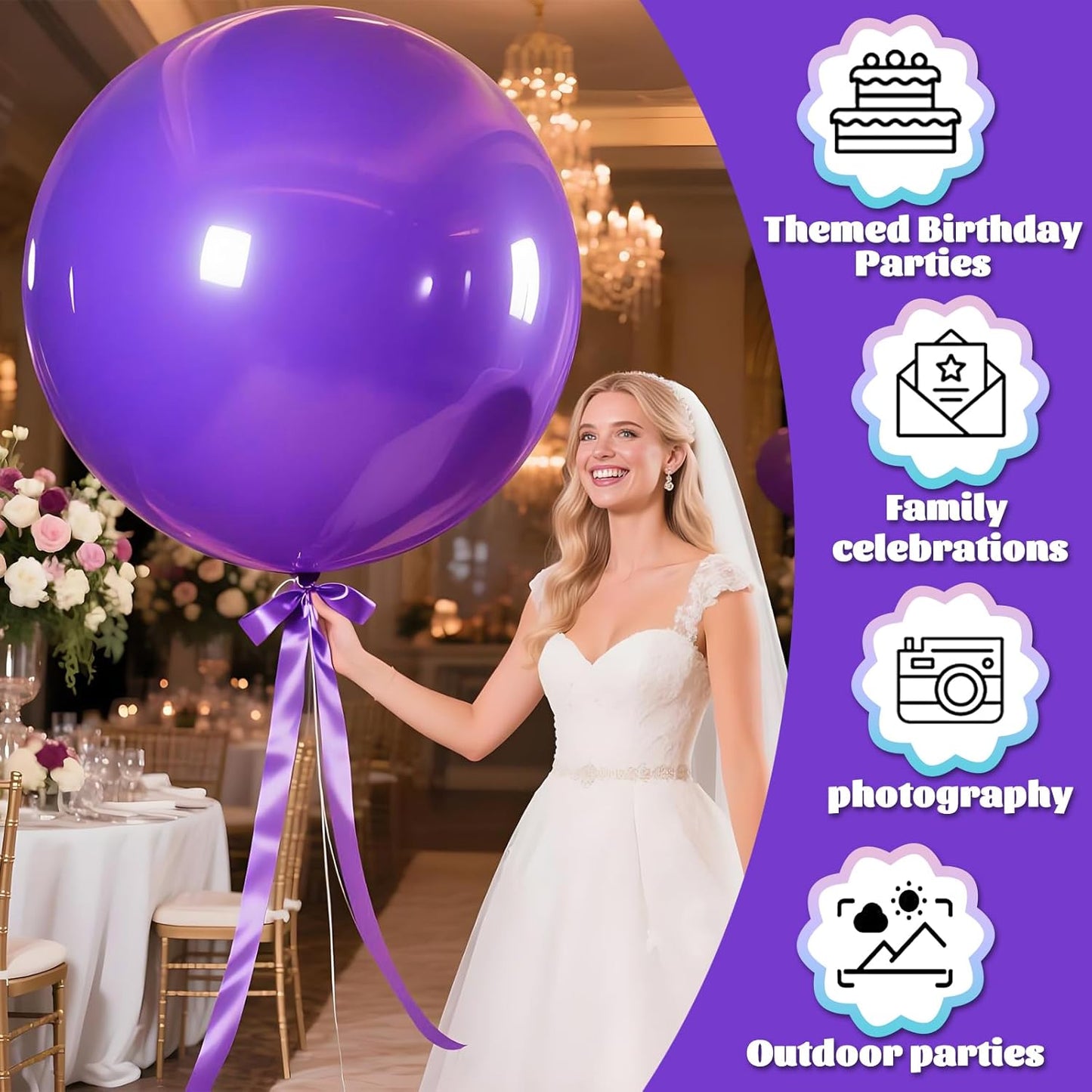 KAWKALSH Purple Balloons 9pcs, 36 Inch Large Balloons for Garland or Arch as Party Wedding Baby Shower Decorations
