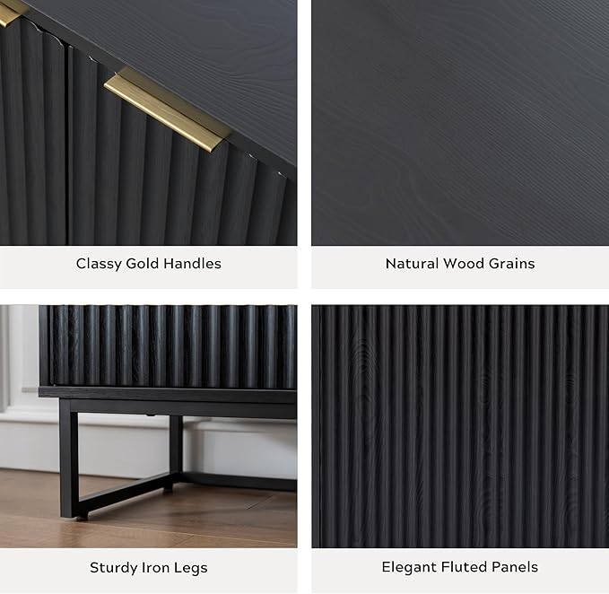 EYYTHUNG Fluted Cabinet with Storage Set of 3, Sideboard Buffet Cabinet with - Image 4