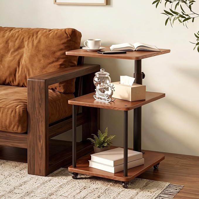 Swivel Side Table for Small Spaces, Adjustable Height End Table for Different by Bingyouth