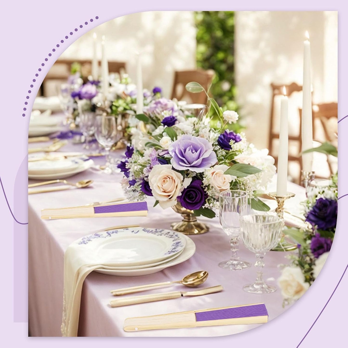 JOHOUSE 12 Packs Foldable Hand Fans, 8.3 Inch Purple Paper Fans Handheld for Purple Birthday Decorations, Wedding, Outdoor Party Favors, Baby Shower DIY Photography Props