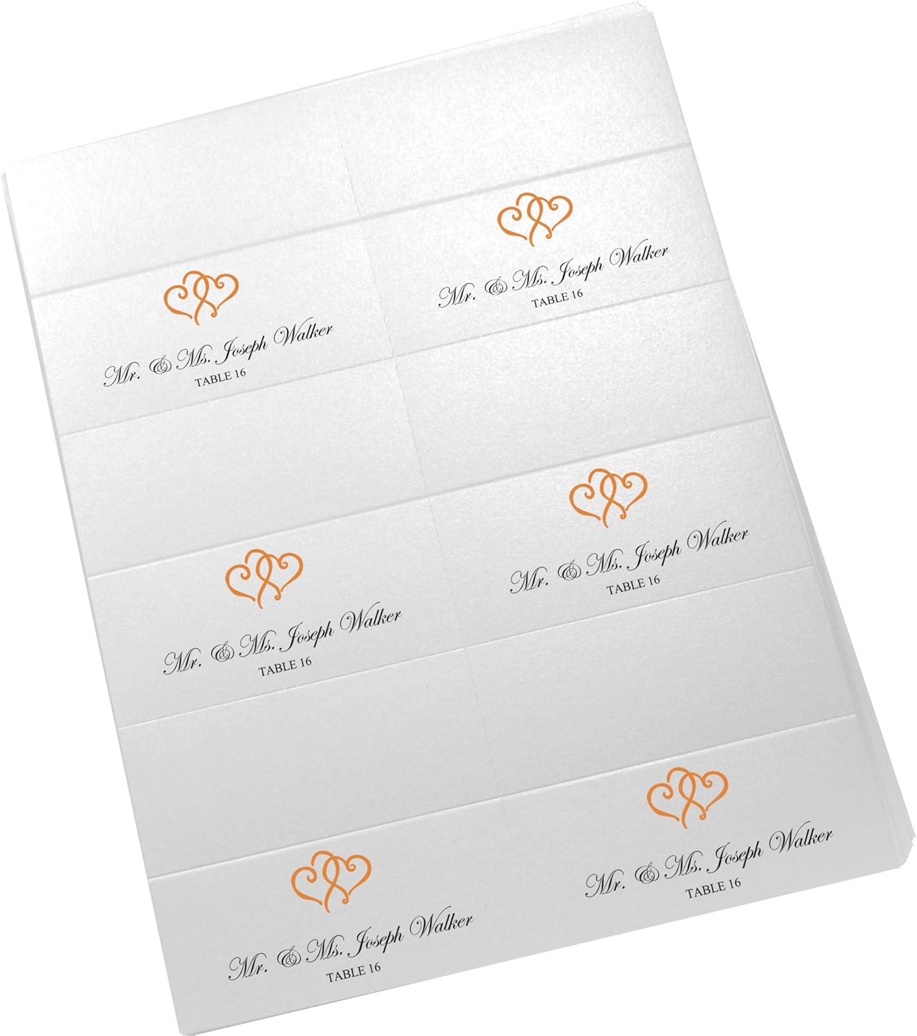 Linked Hearts Printable Place Cards, Orange (Choose Color), Set of 150 (25 Sheets), Laser & Inkjet Printers - Wedding, Party, Dinner, and Special Events - Made in the USA