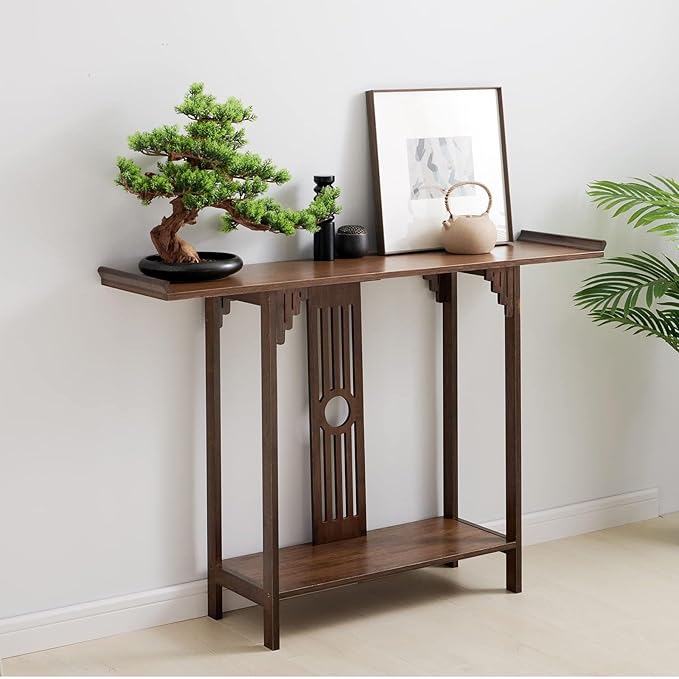 Southeast Asian Style Console Table, Walnut Bamboo Entryway Table, Narrow Long - Image 3