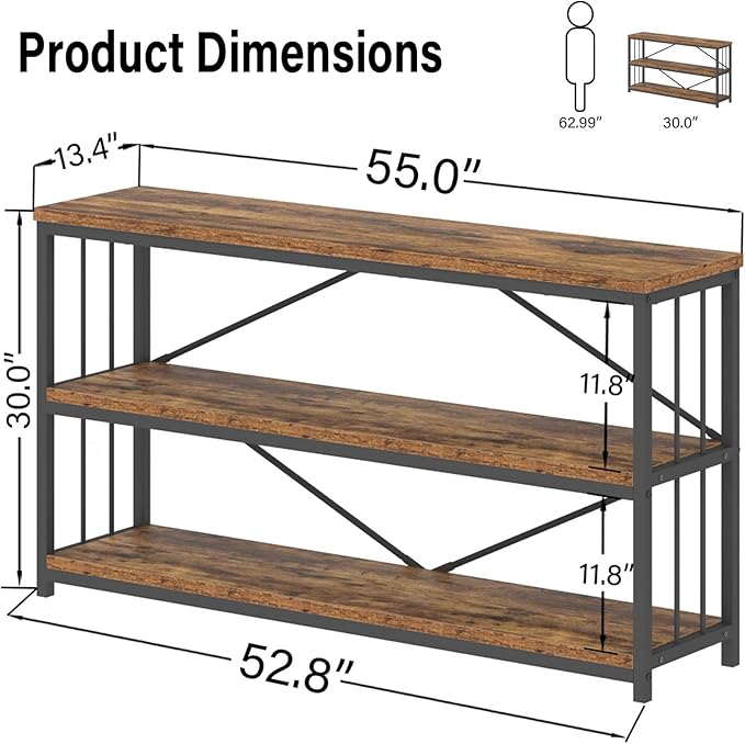 LVB Industrial Console Entryway Table, Metal Wood Rustic Sofa Table - Image 2
