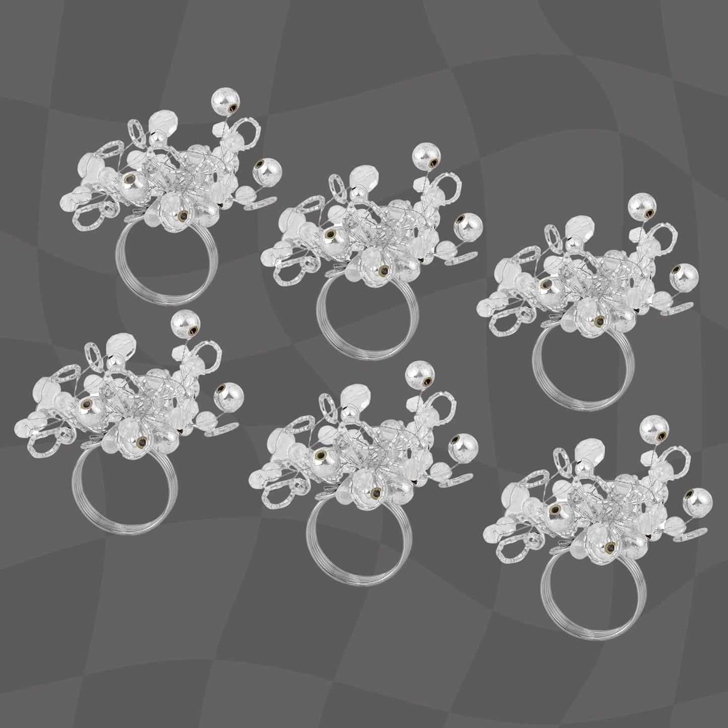 Decorative Napkin Ring Set of 12 - Handmade Glass Beads Napkin Holders for Table Setting Elegant Dining Accessory Round Heavy Duty Metal Frame Wedding & Party Table Décor (Silver) - CLEENTABLE