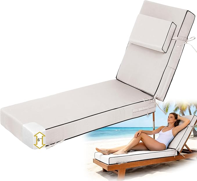 Chaise Lounge Cushions Outdoor 72x21x6 Inch, Fade Resistant 6'' Thicken Outdoor by Vulacko