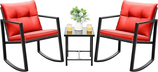 Devoko 3 Piece Rocking Bistro Set Wicker Patio Outdoor Furniture Porch Chairs by DEVOKO