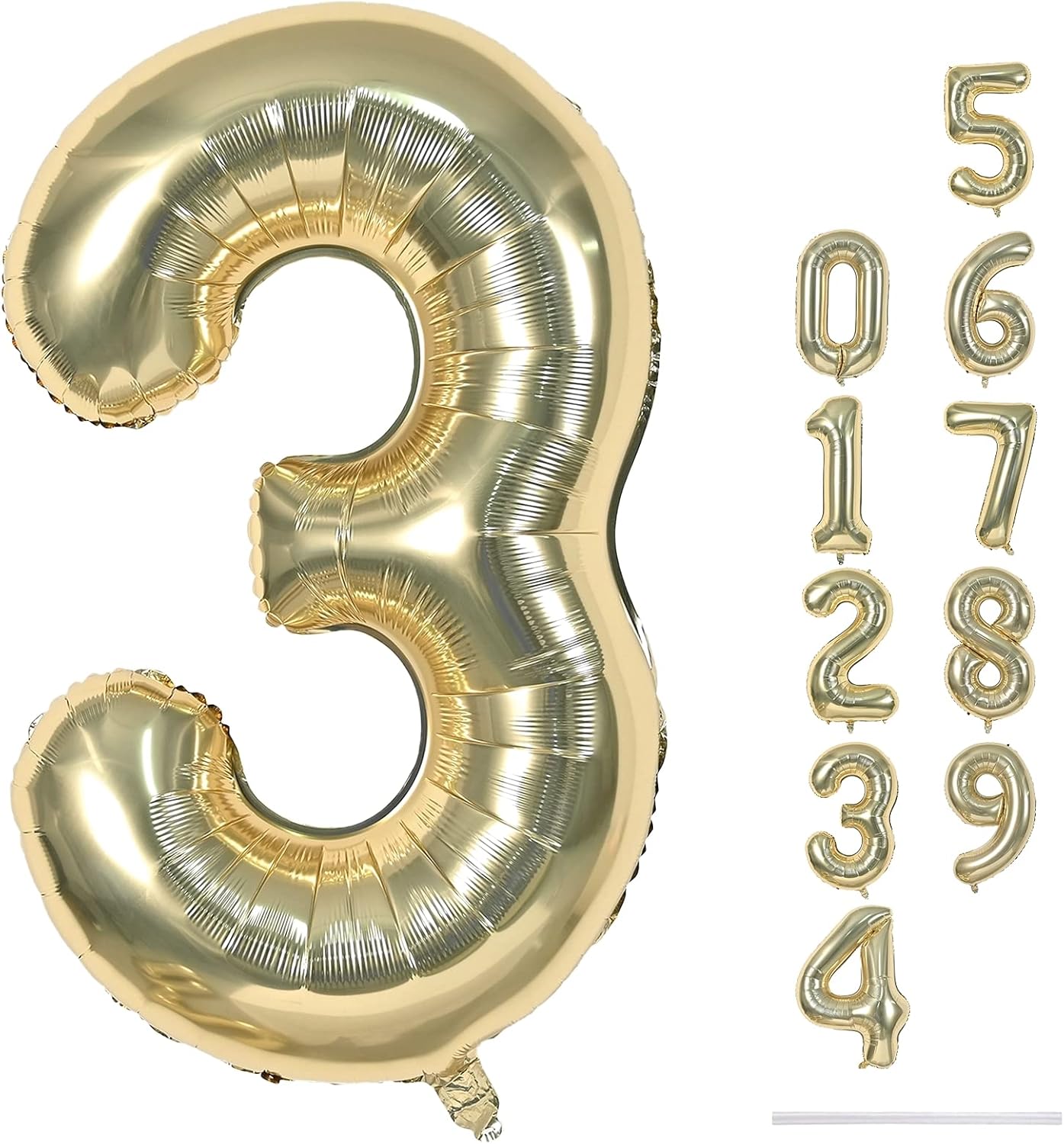 Champagne Gold Number 3 Balloons, 40 Inch Giant Light Gold Helium Foil Number 0-9 for Girls, Self Inflating 3rd Birthday Balloon for Boys Women Men Anniversary Baby Shower Party Decorations Supplies
