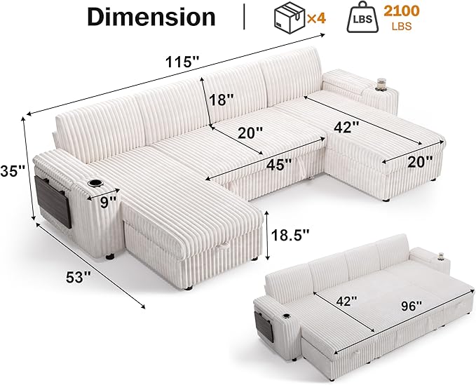 Vipbear 108" Modular Sectional Sleeper Sofa - Image 3