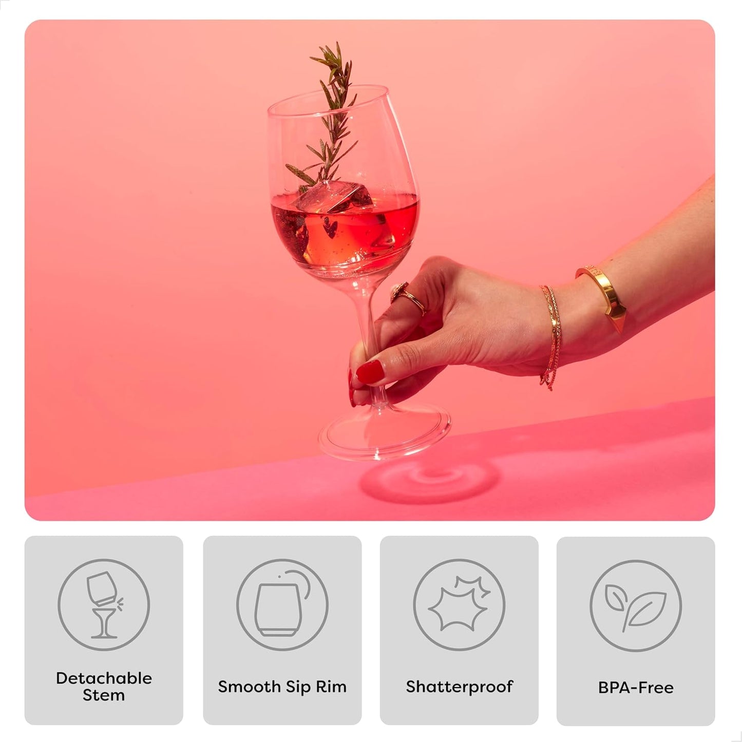 TOSSWARE POP 14oz Vino with Mix Color Stem SET OF 12, Premium Quality, Recyclable, Unbreakable & Crystal Clear Plastic Wine Glasses