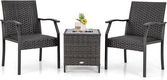 Tangkula 3 Pieces Patio Wicker Chair Set, Waterproof All Weather Resistant by TANGKULA