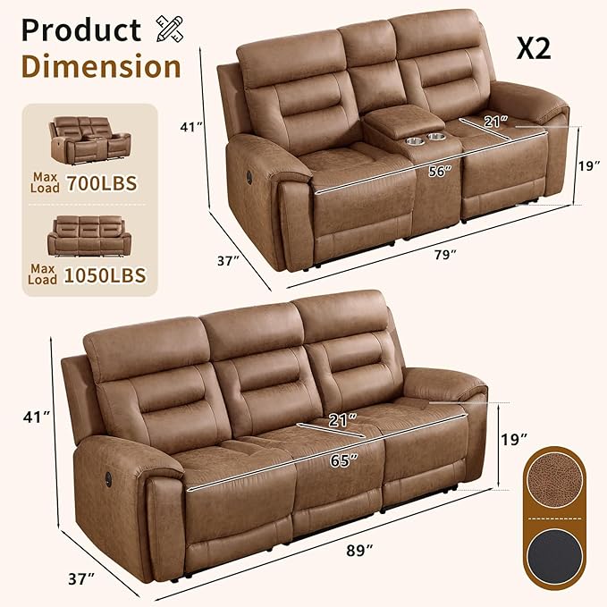 ANJ 3-Piece Faux Leather Power Recliner Sofa Set - Image 2
