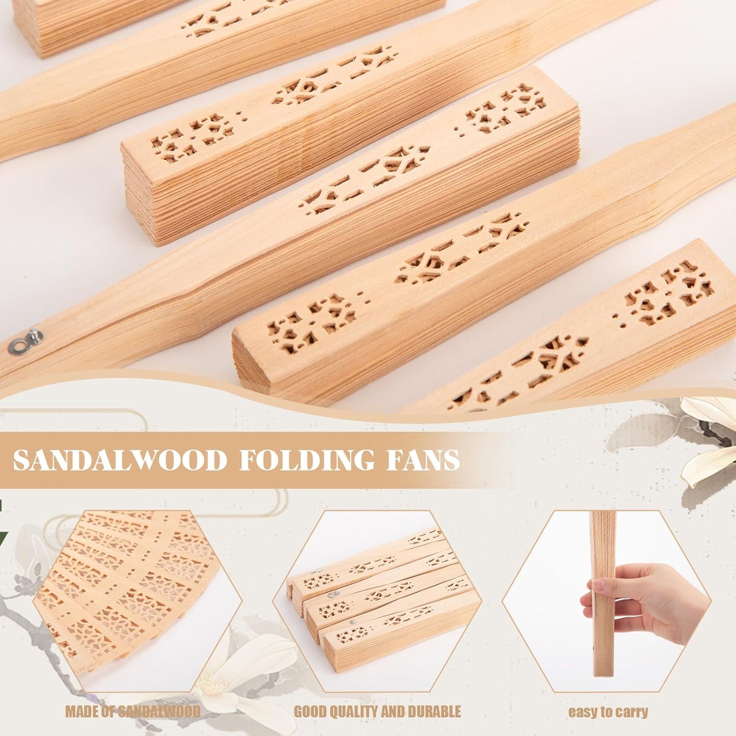 JOHOUSE Decorative Hand Fan Foldable, 6 Packs Folding Wooden Vintage Sandalwood Hollow Carved Fans Handheld Chinese and Japanese Style Crafts for Gifts, Photography Props, Home Decor