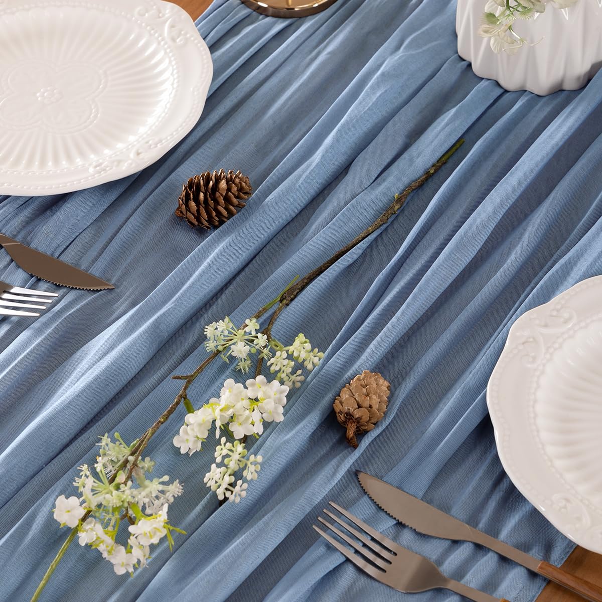 Dusty Blue Table Runner Cheesecloth Table Runner 10FT Farmhouse Table Runners 120 Inches Fall Table Decor Dining Room Centerpiece Wedding Boho Baby Shower Birthday