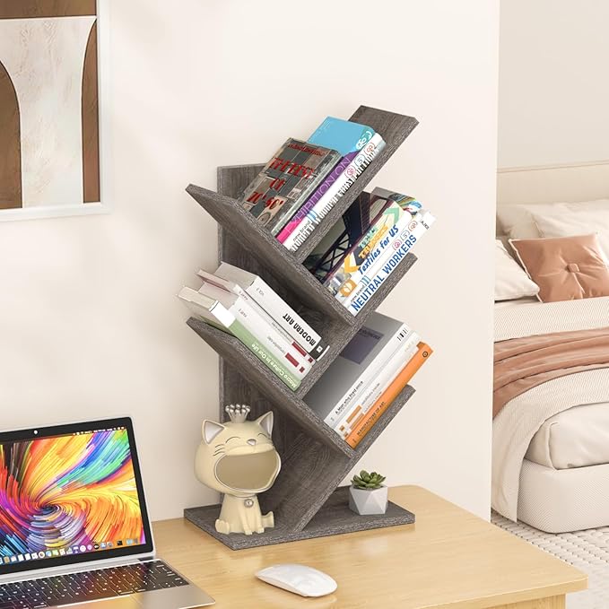 SHEEPAM 5 Tier Tree Book Shelf, Small Desktop Bookshelf - Image 2