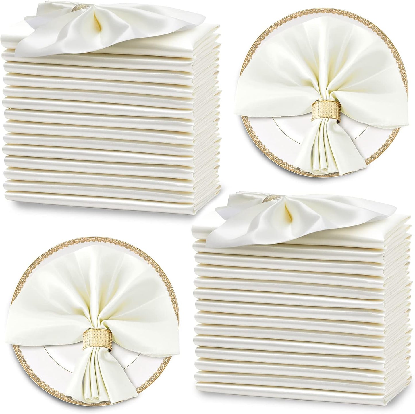 Horbaunal 30 Pack Ivory Satin Napkins 17 x 17 Inch, Square Soft Table Dinner Napkins, Silky Cloth Napkins Table Decoration for Weddings Banquets Parties