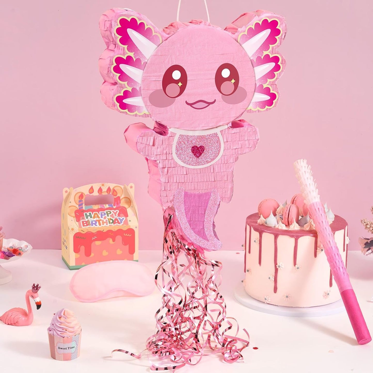 WERNNSAI Pink Axolotl Pinata - Axolotl Party Game Girl Pink Pinata Baby Shower Favors Under the Sea Birthday Party Decorations for Ocean Amphibious Animal Lovers Supplies