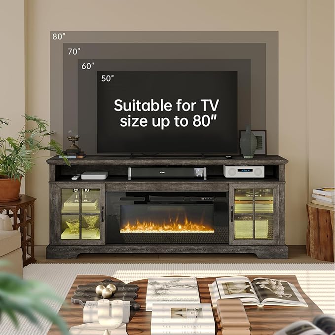 70" Fireplace TV Stand, Modern Entertainment Center - Image 7