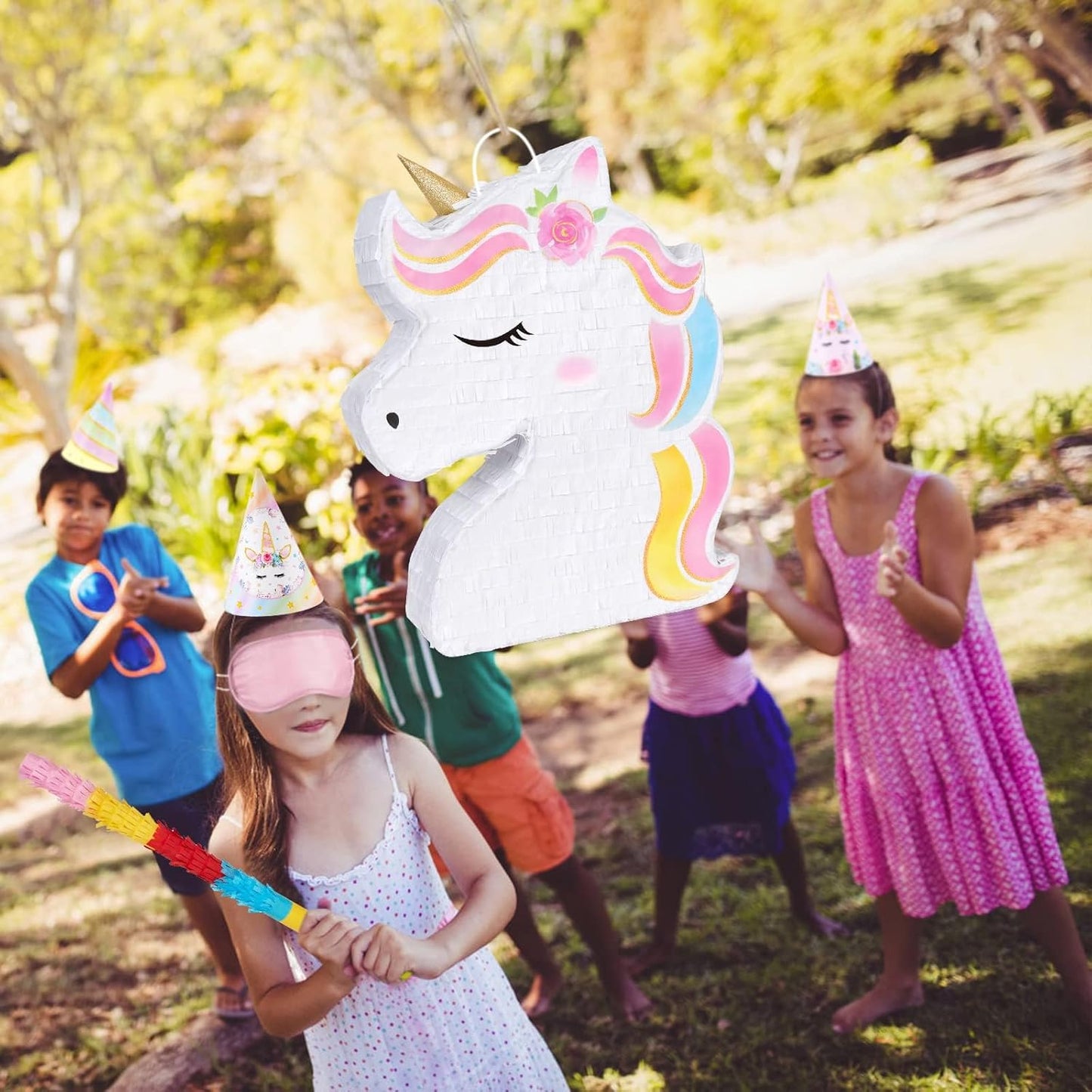 WERNNSAI Unicorn Piñata - Unicorn Party Supplies Piñata Bundle with Blindfold and Bat for Girls Kids Rainbow Unicorn Theme Birthday Party Game Decorations (15.7" x 12.2" x 3.1")