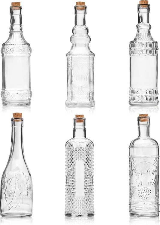 Assorted Clear Glass Bottles with Corks, 6 Pack, 2.5in X 9in, 16oz