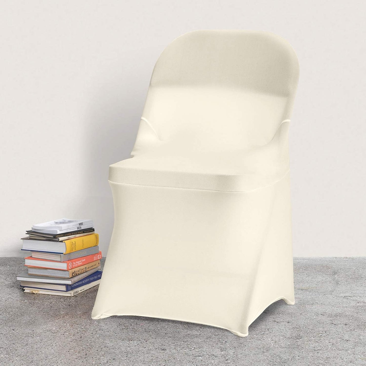 Peomeise Stretch Spandex Folding Chair Cover for Wedding Party Dining Banquet Event (Ivory,50pcs)