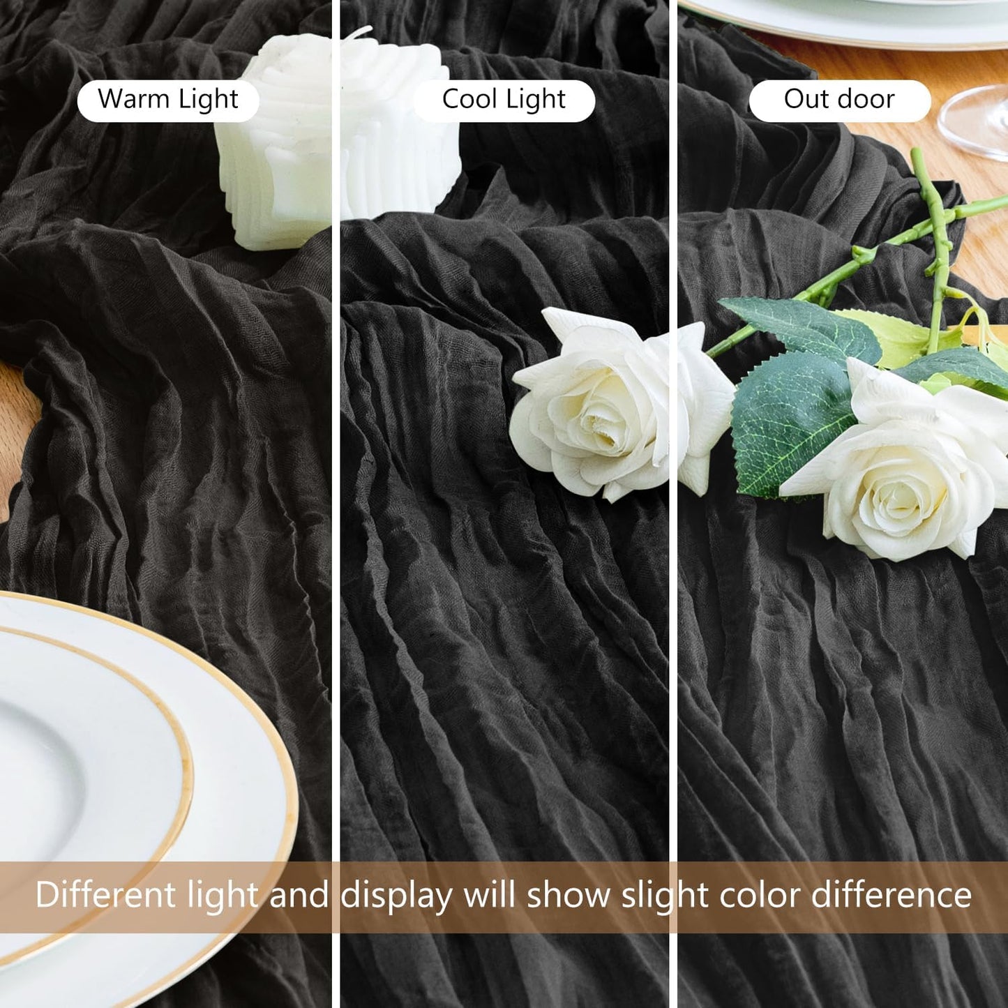 Asee'm Cheesecloth Table Runner 120 Inches Long Black Boho Gauze Cheese Cloth Runner 10FT Rustic Sheer Fall Table Runners for Thanksgiving Wedding Party Baby Shower Decoration