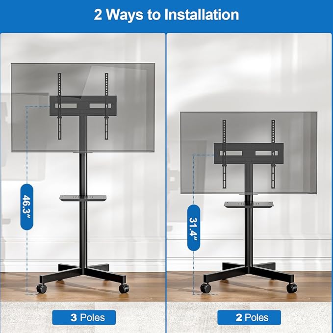 Mobile TV Stand for 23-65 Inch LCD LED Flat/Curved Panel Screen TVs, Height - Image 3