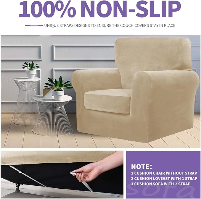 ZNSAYOTX Oversized Velvet Couch Cover 4 Piece Stretch Sofa Covers - Image 5