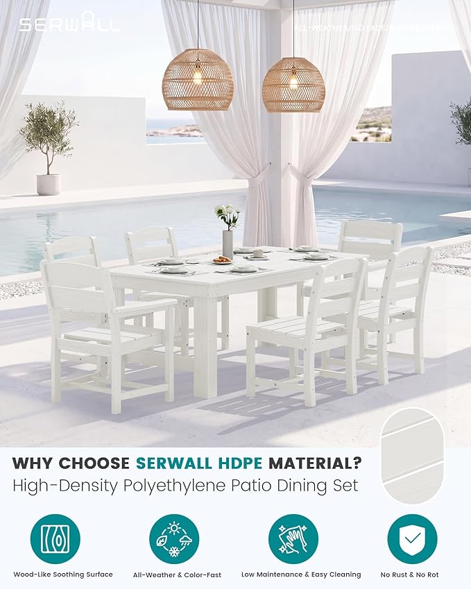 SERWALL Outdoor Dining Table Set, 67‘’ HDPE Patio Dining Set - Image 3