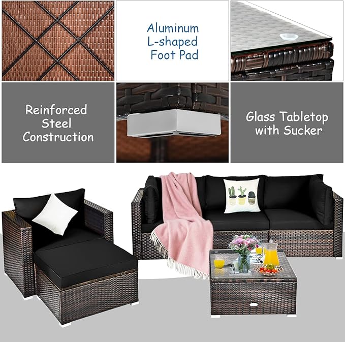 Tangkula 6 Pieces Wicker Patio Furniture Set, PE Rattan Outdoor Sectional - Image 7