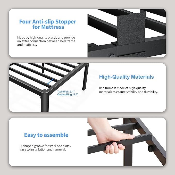ROIL 4 inch Metal Queen Bed Frame - Image 4