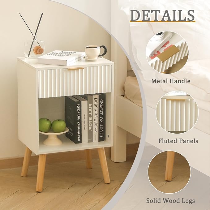 Fultyle White Nightstand, Modern Bedside Table - Image 4