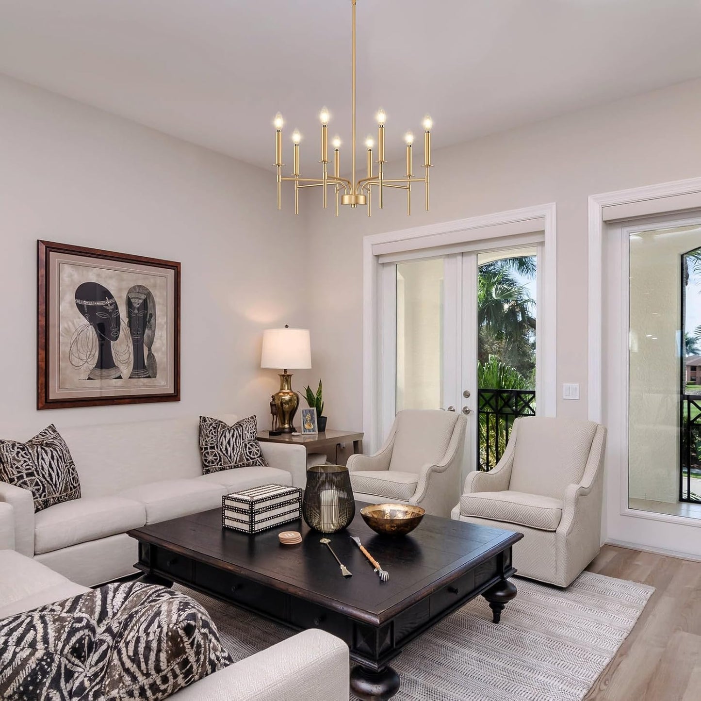 8 Light Gold Chandelier Light Fixture, Modern Farmhouse Chandeliers for Dining Room Light Fixture, Metal Candle Pendant Chandelier for Foyer Entryway Stairs Living Room Bedroom Kitchen