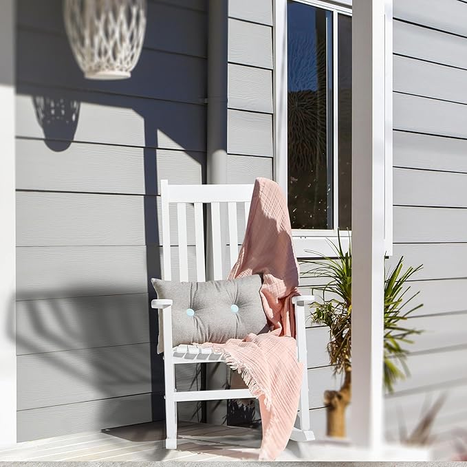 Outvita Outdoor Rocking Chair, Solid Wood High Back Rocker, All Weather Lounge - Image 2