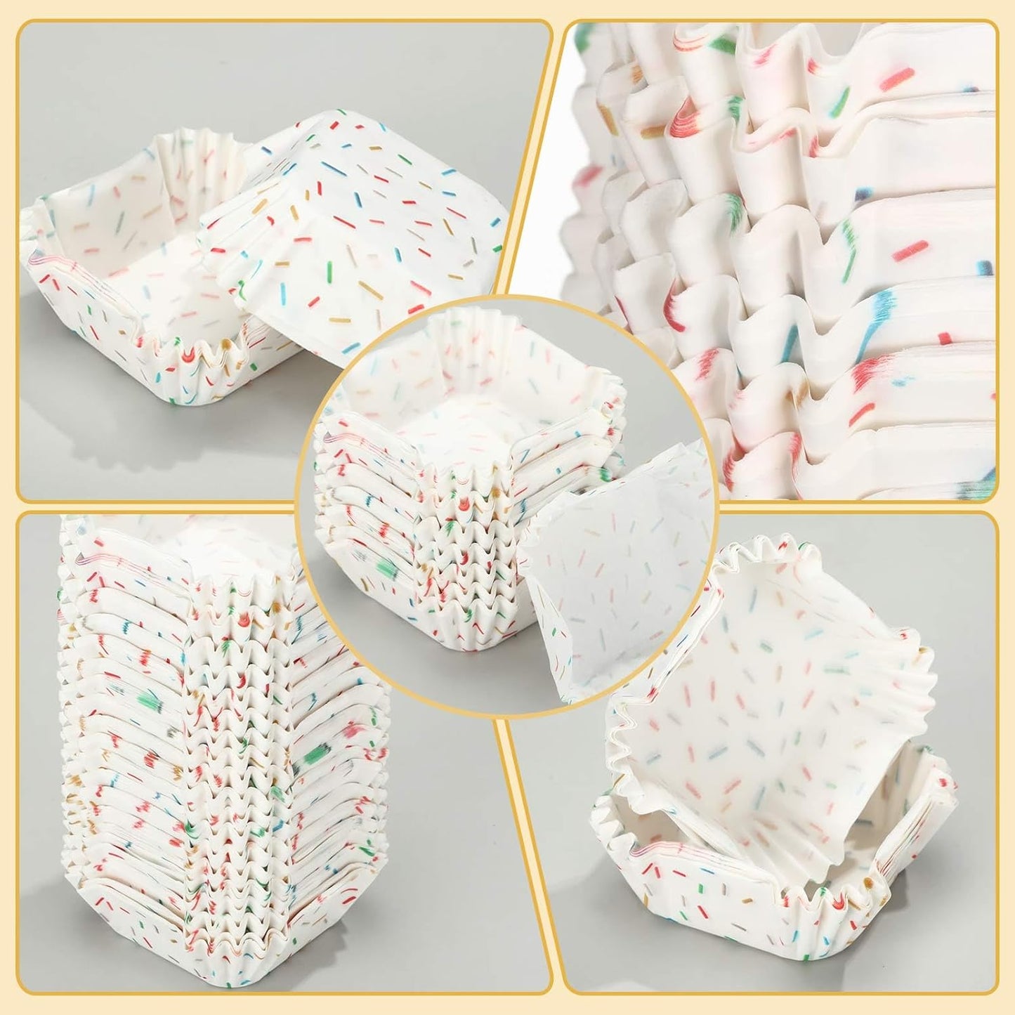 Tanlade 350 Pcs Square Mini Cupcake Liners Disposable Brownie Baking Pan Liners 1.77 Inch Paper Baking Cup for Cup and Cupcakes Party Supplies for Weddings Birthdays Bridal Showers(Confetti)