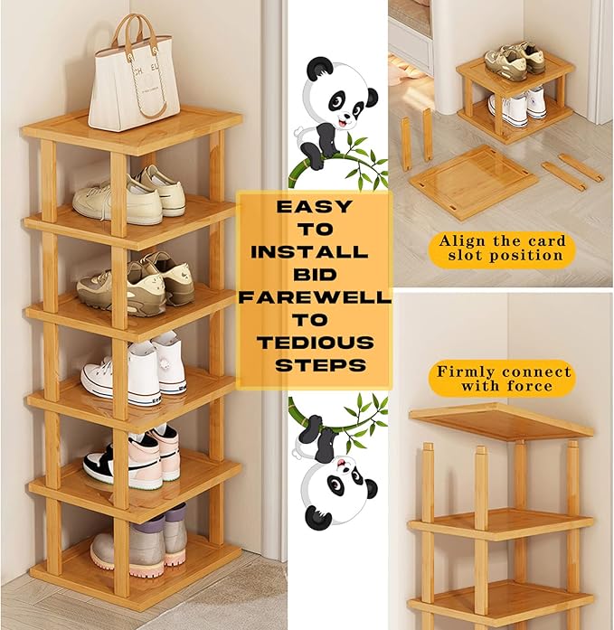 SAN HE Bamboo Shoe Rack 5Tier- Vertical Shoe Rack - Image 6