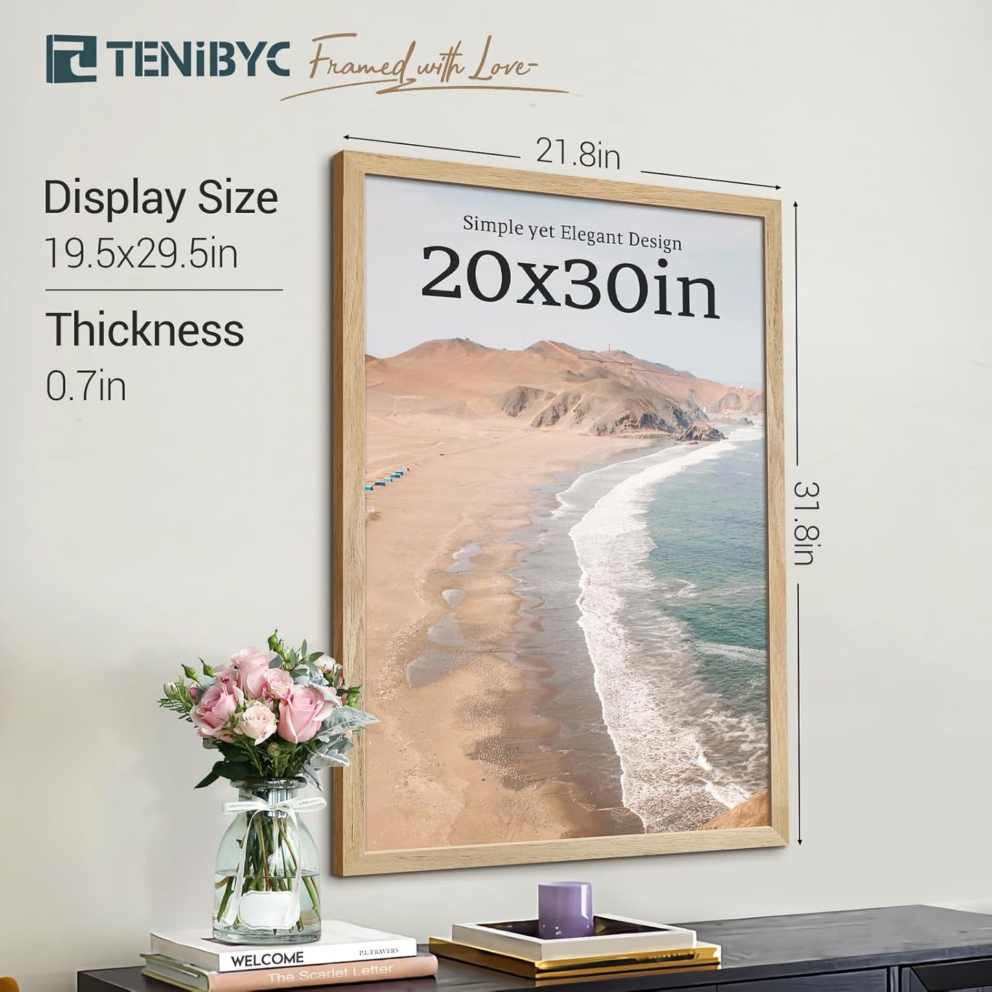 20x30 Poster Frame Set - 4 Pack, Textured Natural Solid Wood Picture Frame, Wall Gallery Frame - Wall Hanging