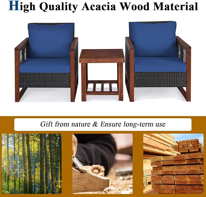 Tangkula 3 Pieces Patio Wicker Furniture Set, Rattan Outdoor Sofa Set - Image 6
