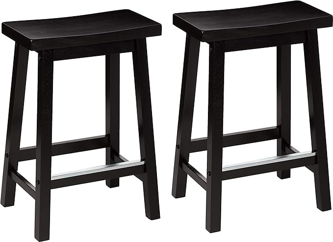 Amazon Basics Solid Wood Saddle-Seat Counter Height Bar Stools by AmazonBasics