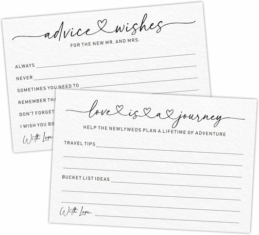 Wedding Advice Cards -Pack Of 30 Wishes For The New Mr & Mrs Wedding,Love Is A Journey Cards - Bride and Groom Newlyweds Bridal Shower Party Decoration,Games(White) - A01